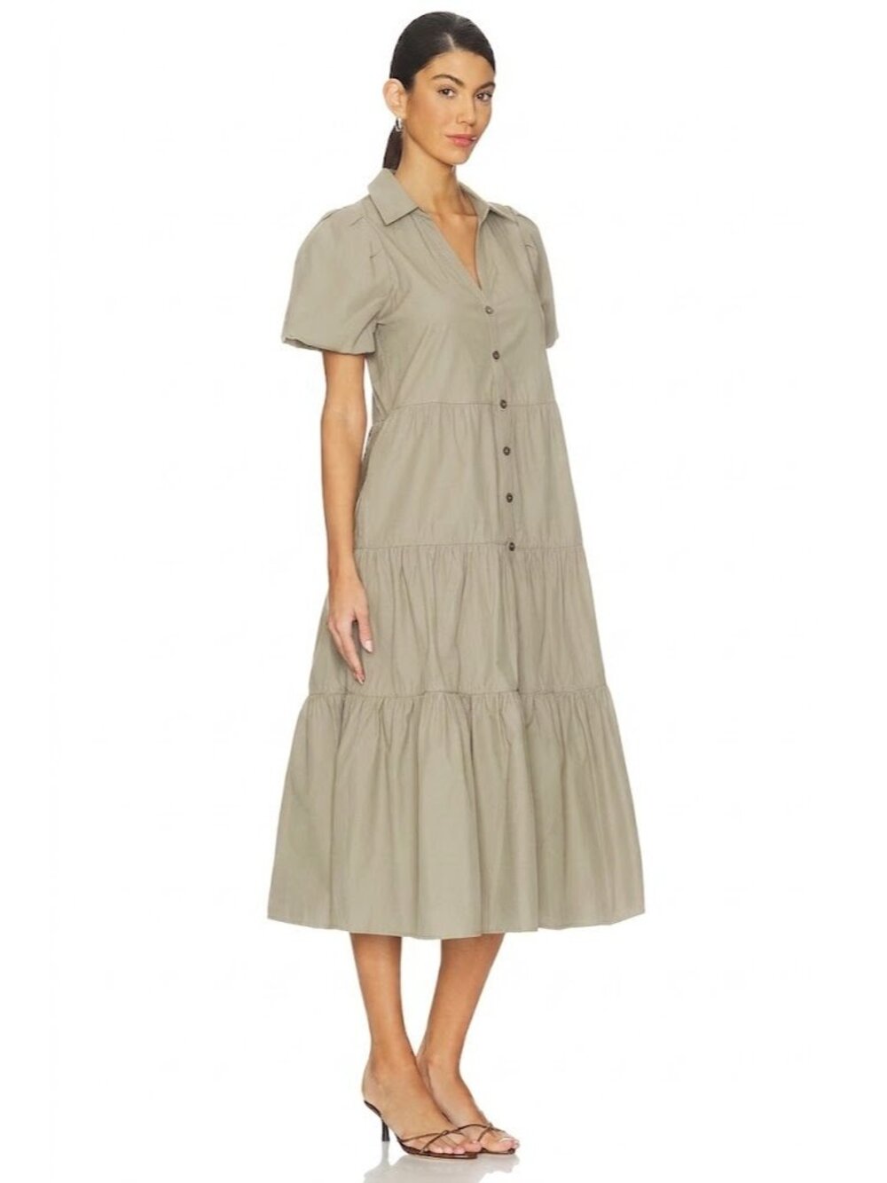 NWT Brochu Walker Havana Midi in Bayou Taupe Button Down Shirt Dress XS